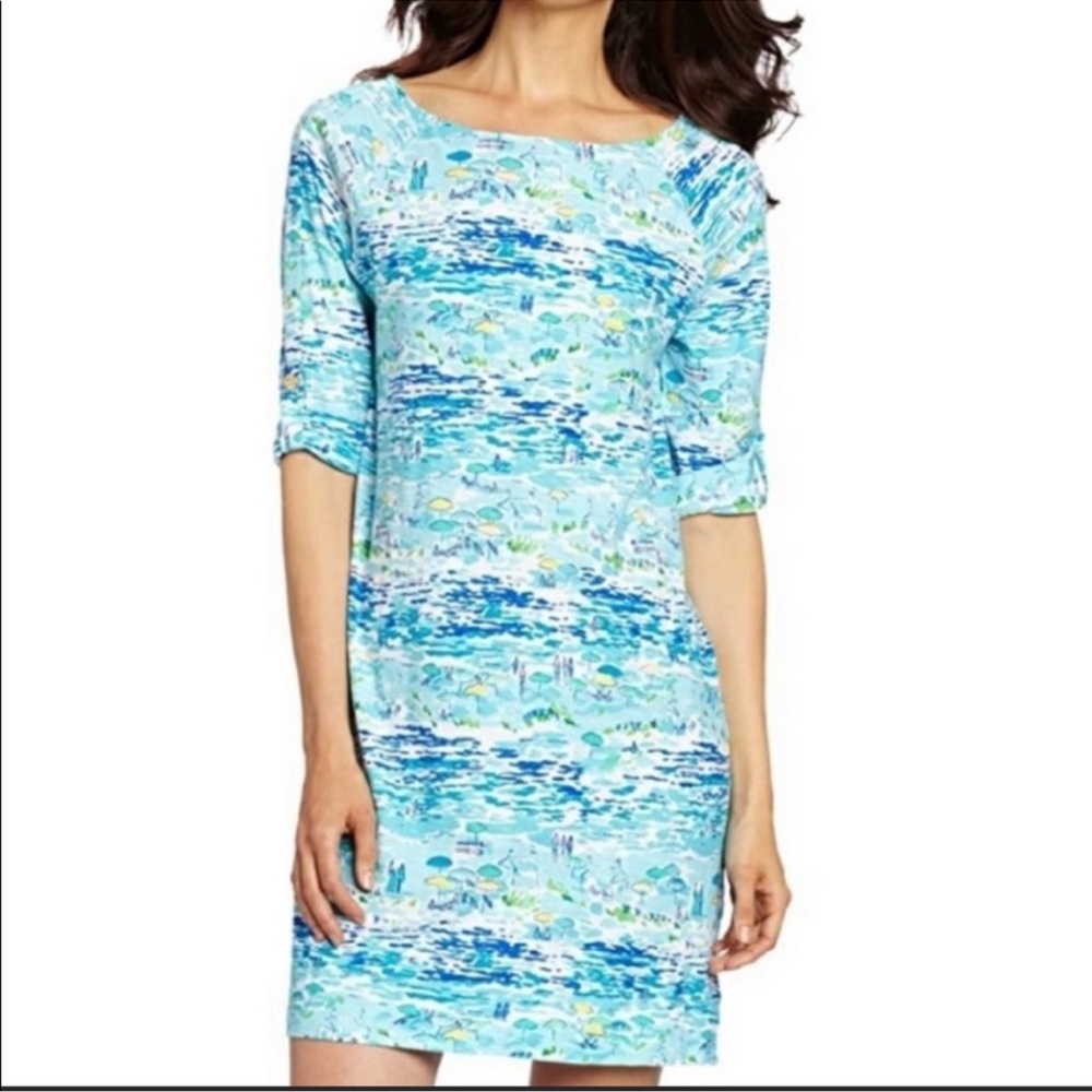 Lilly Pulitzer Camie High Tide Toile Beach Dress in Blue Teal, Size S, EUC